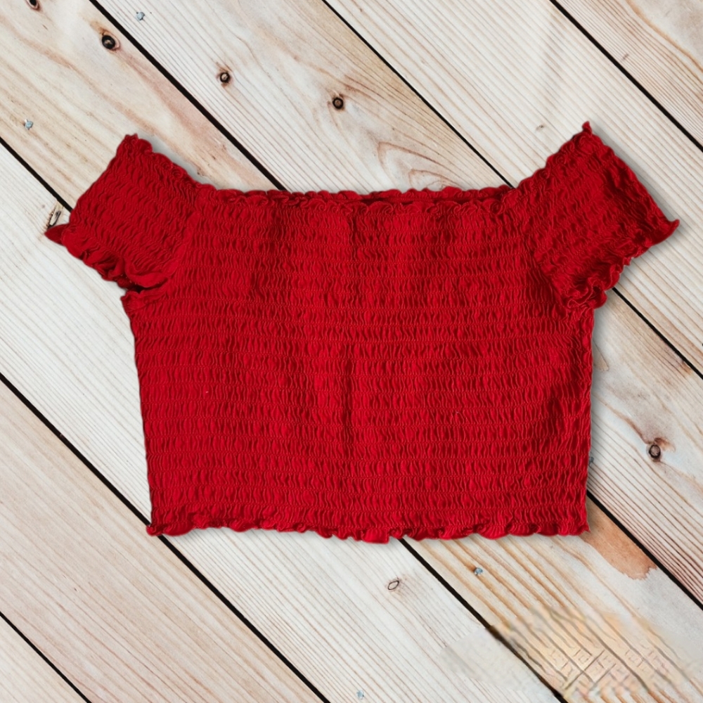 Red off the shoulder crop top